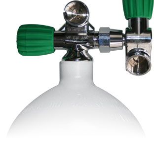 Mono Stahlflasche 5 Liter - 20 Liter, 230 Bar, Ventil EU NITROX ausbaufähig Links mit Zweitabgang