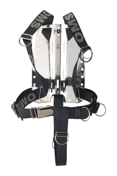 OMS Edelstahl Backplate heavy mit SmartStream Harness und Schrittgurt